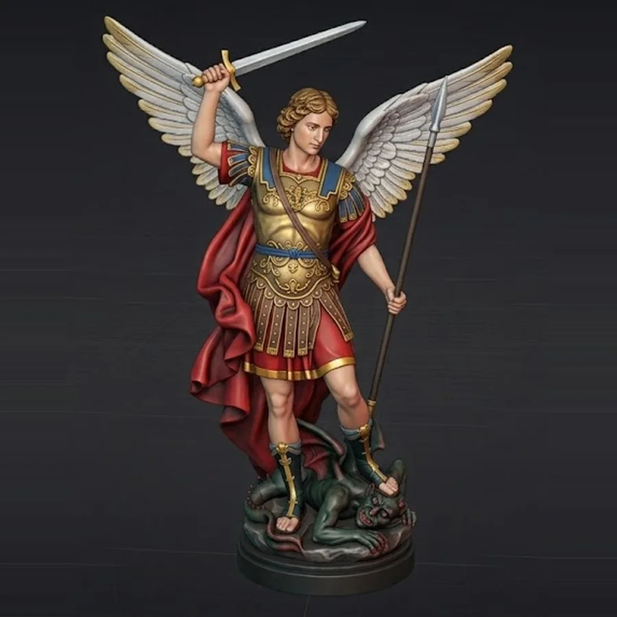Anteprima 3D di una statua di San Michele Arcangelo dipinta